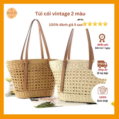 Túi cói đi biển vintage