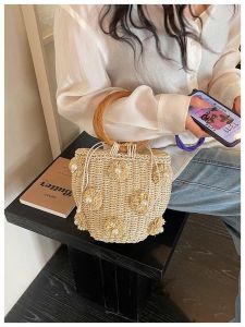 Túi cói đi biển trụ vintage hoa
