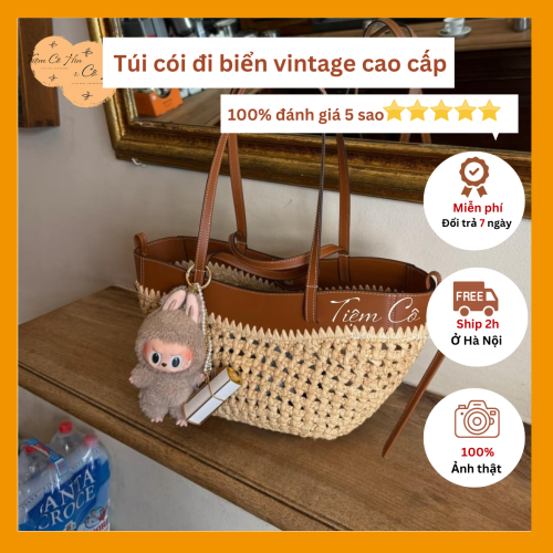 Túi cói đi biển vintage cao cấp