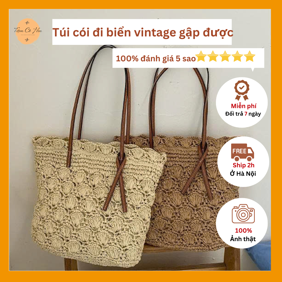 Túi cói đi biển xách tay đan lưới