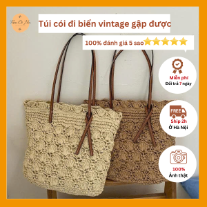 Túi cói đi biển xách tay đan lưới
