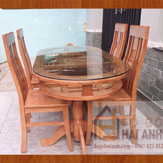 Bàn Ăn Oval 2 Tầng 4 Ghế