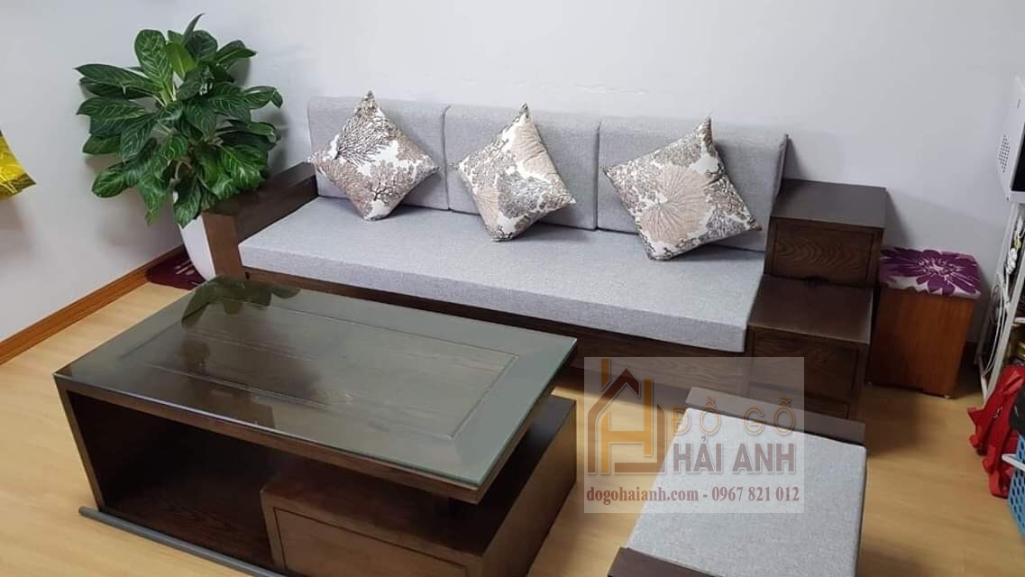 Sofa Văng Gỗ Sồi Màu Óc Chó