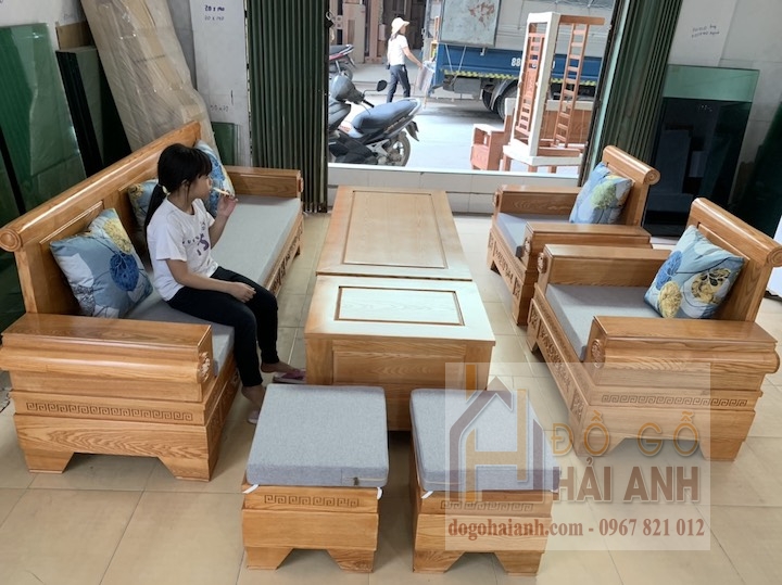 Bàn ghế phòng khách Pháo Đài gỗ sồi màu đinh hương