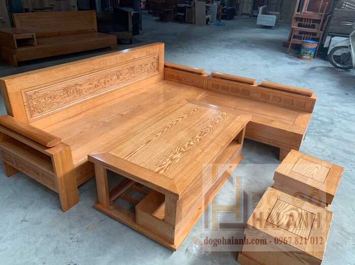 Bàn ghế sô pha gỗ - sofa góc nhỏ đục cảnh SG07H