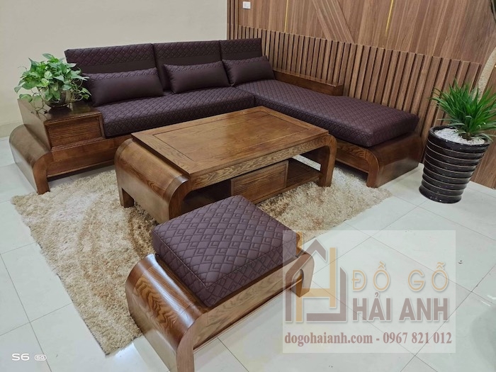 Sofa góc gỗ sồi nga màu óc chó SF04-OD