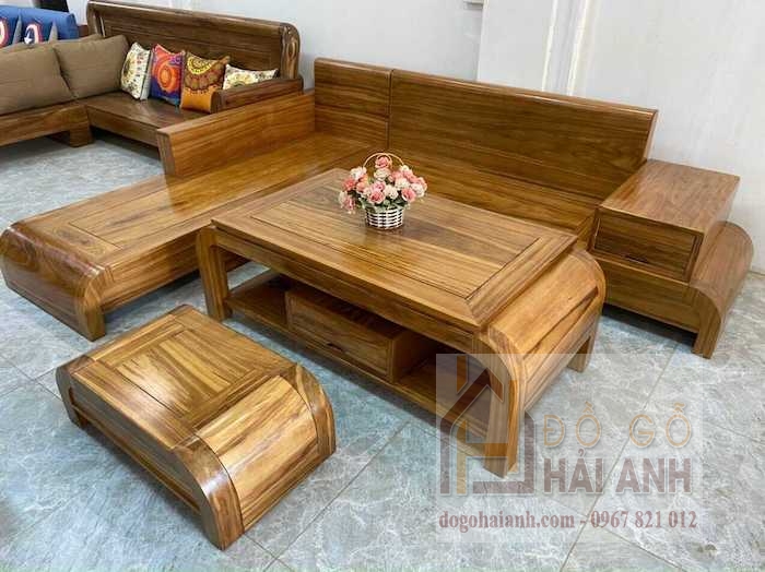 Bộ bàn ghế sofa gỗ hương xám chân cuốn to