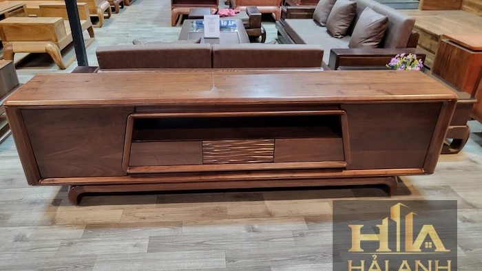 Kệ tivi gỗ óc chó chân xoắn dài 2m-2m2-2m4