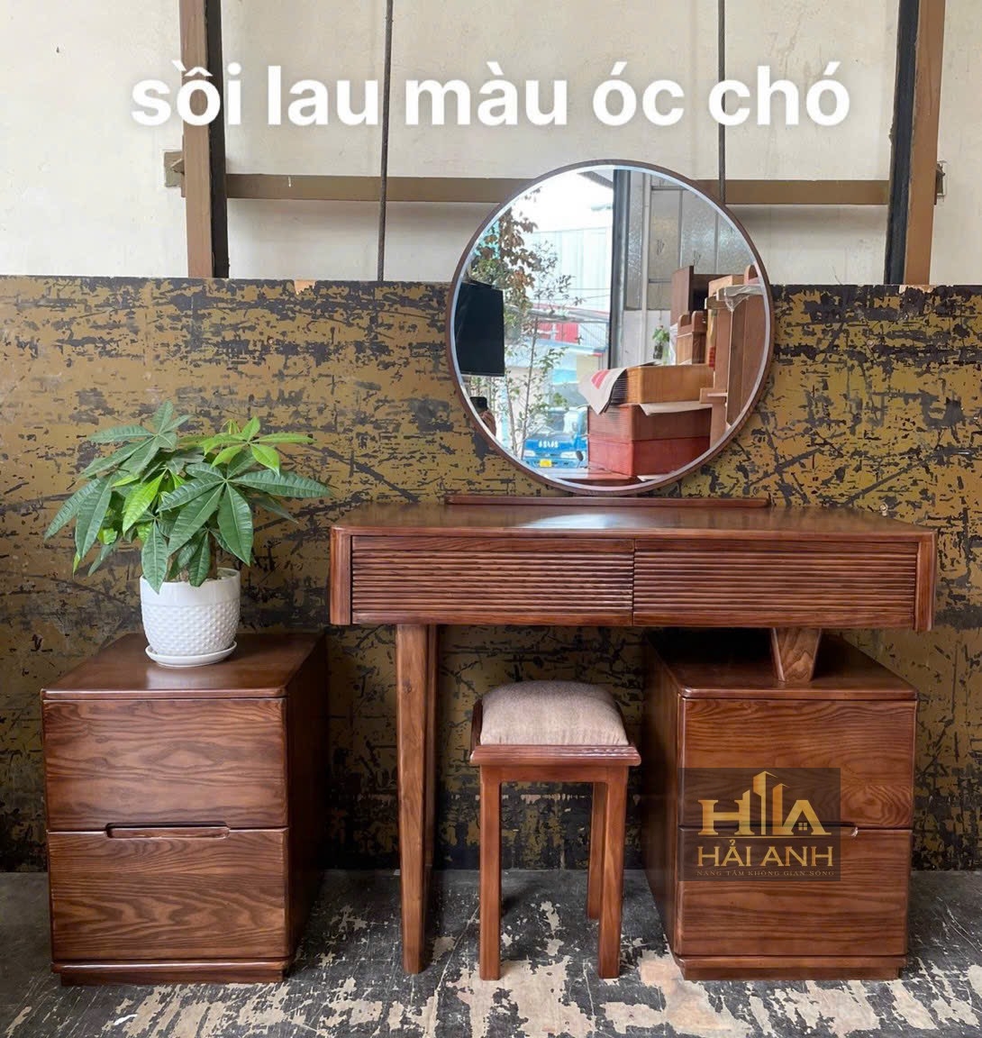 Bàn phấn gỗ sồi nga sơn óc chó 1m