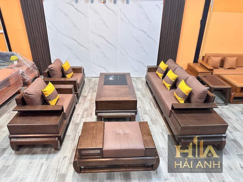 Sofa gỗ sồi nga kê đối mẫu chân đùi gà