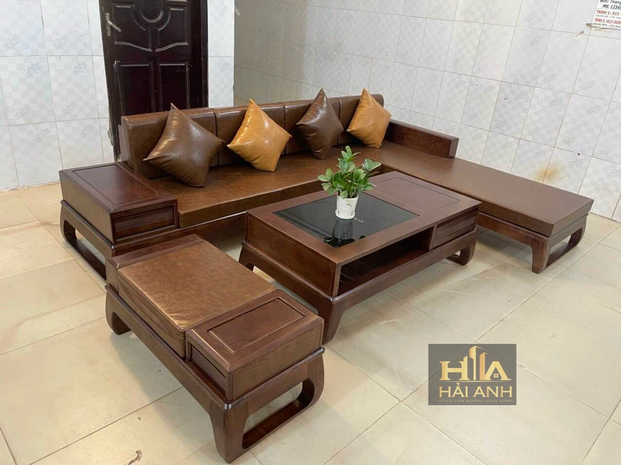 Sofa góc chân quỳ màu óc chó SF14