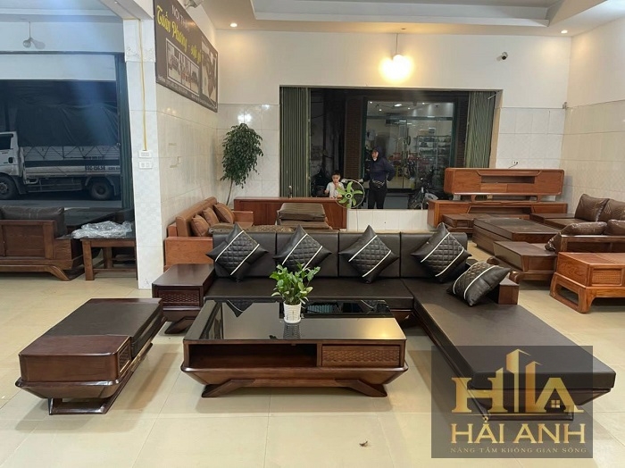 Sofa Gỗ Chữ L Chân Thuyền