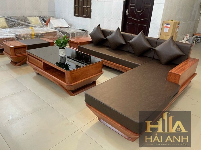 Sofa Góc Gỗ Hương Đá - Sofa Chữ L Gỗ Hương