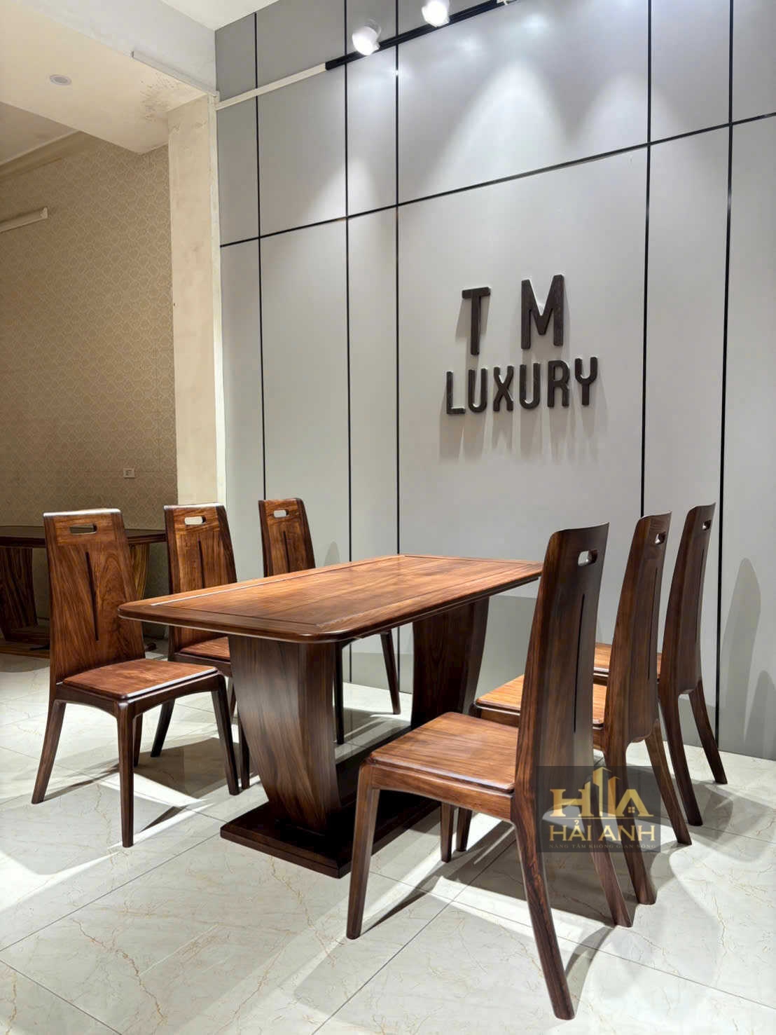 Bàn ăn chân U gỗ hương xám kèm 6 ghế Anh Đoàn