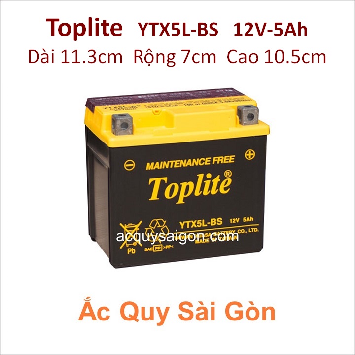 Bình ắc quy Yuasa Toplite YTX75-BS công suất 12V-5Ah cho xe mô tô Kawasaki KLX250F 249cc - kích thước Dài 11,3cm * Rộng 7cm * Cao 10.5cm - acquy xe moto cào cào