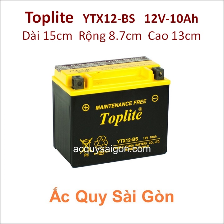 Bình ắc quy Yuasa Toplie YTX12-BS 12V 10Ah cho xe mô tô Kawasaki ZR400 / ZRX400 / Zephyr 400 - 398cc/399cc - kích thước dài 15cm * rộng 8.7cm * cao 13cm - acquy moto phân khối lớn pkl