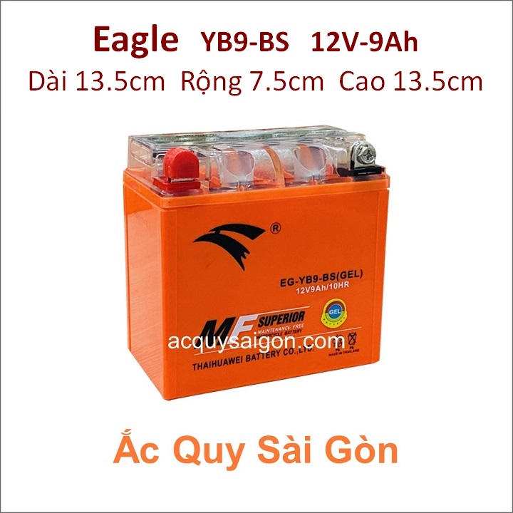 Bình ắc quy Eagle EG YB9-BS công xuất 12V-9Ah cho xe mô tô Kawasaki GPz305 kích thước Dài 13.5cm * Rộng 7.5cm * Cao 13.5cm - acquy xe moto phân khối lớn pkl