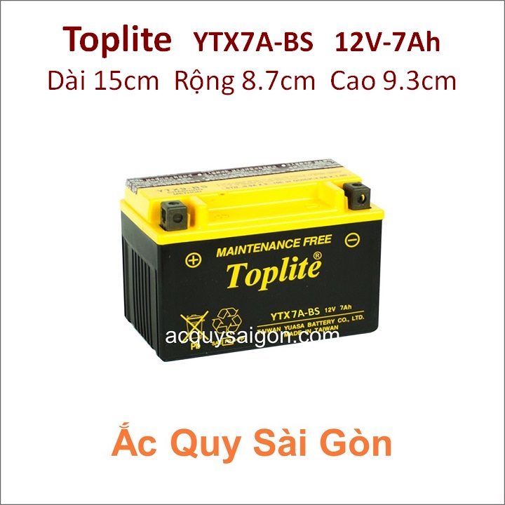 Bình ắc quy Yuasa Toplite YTX7A-BS công suất 12V-7Ah (10h) cho xe mô tô Honda XR 600R 591cc - kích thước Dài 15cm * Rộng 8.7cm * Cao 9.3cm - acquy moto phân khối lớn pkl