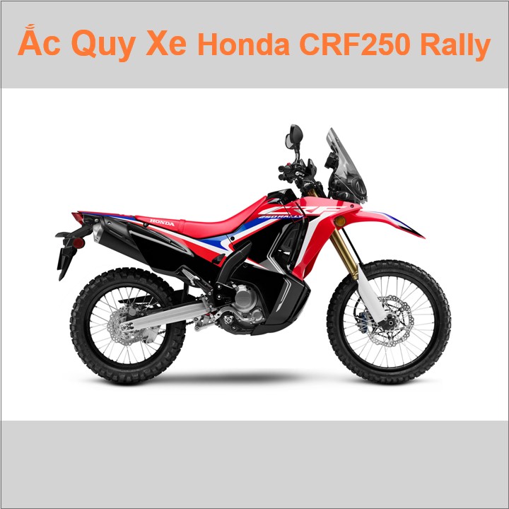 Bình acquy moto cho xe cào cào Honda 250 Rally có công suất tầm 7Ah (10h) với các mã bình ắc quy như YTX7L-BS Bình ắc quy xe mô tô phân khối lớn Honda CRF250 Rally có kích thước khoảng Dài 11.3cm * Rộng 7cm * Cao 13cm chất lượng tốt nhất giá rẻ