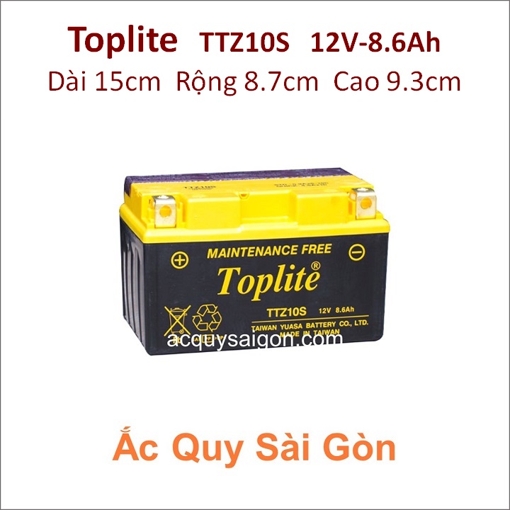 Bình ắc quy Yuasa Toplite TTZ10S công suất 12V-8.6Ah (10h) cho xe mô tô Honda CBR 900RR Fireblade 929cc / 954cc (2000-2003) - kích thước Dài 15cm * Rộng 8.7cm * Cao 9.3cm - acquy moto phân khối lớn pkl