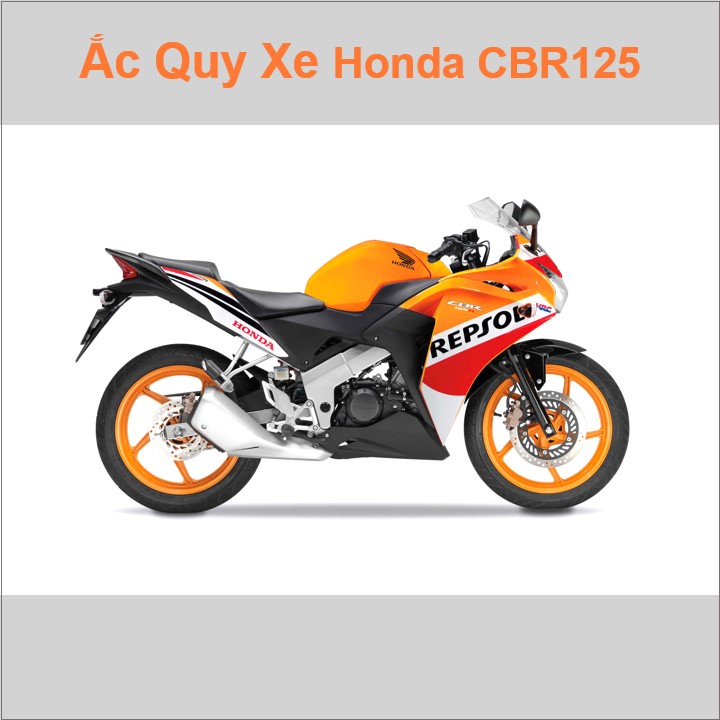 Bình acquy moto cho xe pkl Honda CBR 125R / CBR 150R có công suất 5Ah, 6Ah (10h) với các mã bình ắc quy như YTX5L-BS, TTZ7SL, YTZ7S Bình ắc quy xe mô tô phân khối lớn Honda CBR125R / CBR150R có kích thước Dài 11.3cm * Rộng 7cm * Cao 10.5cm chất lượng tốt với giá rẻ, cạnh tranh nhất.