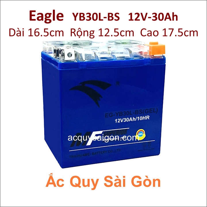 Bình ắc quy Eagle EG-YB30L-BS công suất 12V-30Ah (10h) kích thước Dài 16.5cm * Rộng 12.5cm * Cao 17.5cm - acquy moto phân khối lớn pkl cho xe mô tô Harley-Davidson Road King Special FLHRXS