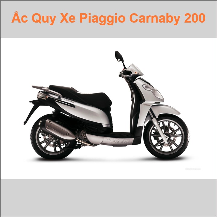 Bình ắc quy cho xe tay ga pkl Piaggio Carnaby 200cc 250cc 300cc (2007-2013) có công suất 12Ah, 14Ah (10h) với các mã bình ắc quy YTX14-BS Bình ắc quy xe scooter phân khối lớn Carnaby 200cc / 250cc / 300cc có kích thước khoảng Dài 15cm * Rộng 8.7cm * Cao 14.5cm battery chất lượng tốt nhất giá rẻ