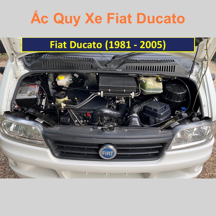 Vị trí bình ắc quy Fiat Ducato đến 2005 ở dưới nắp ca pô, phía bên phụ