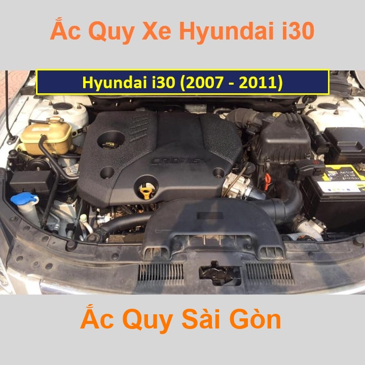 Bình ắc quy cho xe Hyundai i30 (2007 - 2011) có công suất tầm 50Ah - 65Ah (cọc nghịch - chìm hoặc nổi đều được) với các mã bình ắc quy Din50, 50D20L,