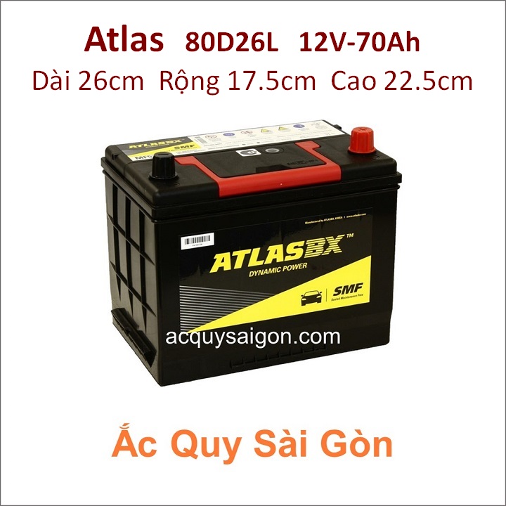 Ắc quy Atlas 12V 70Ah 80D26L