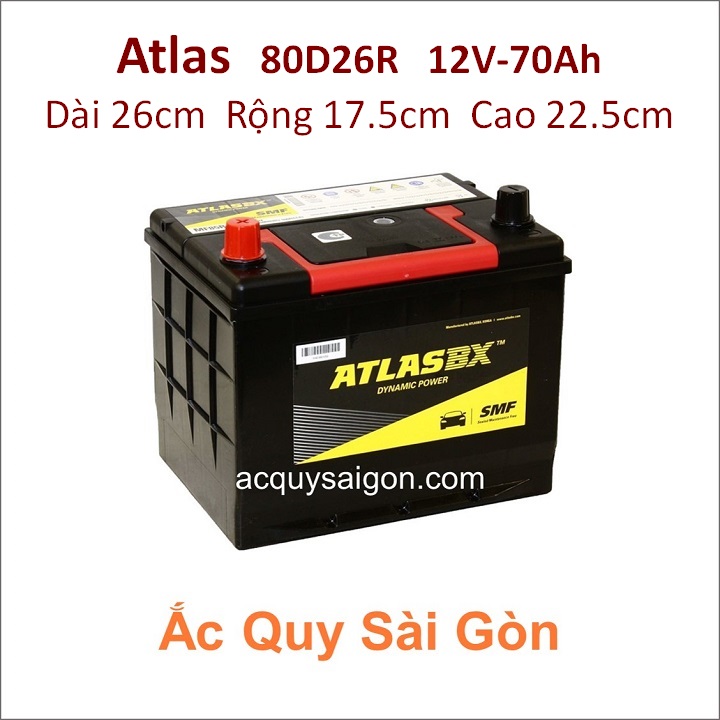 Ắc quy Atlas 12V 70Ah 80D26R