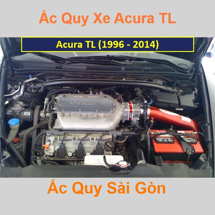 Vị trí bình ắc quy Acura TL nằm ở dưới nắp ca pô, trước khoang máy, phía bên tài.