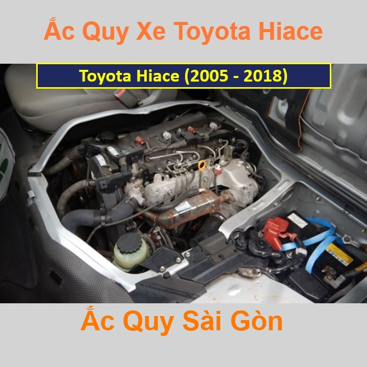 Vị trí bình ắc quy Toyota Hiace ởở dưới ghế tài, bình nằm ngang.