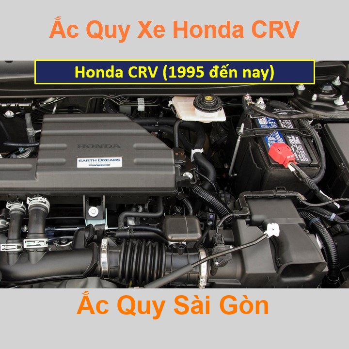 Vị trí bình ắc quy Honda CRV ở dưới nắp ca pô, bình nằm dọc, phía sau máy, bên tài.