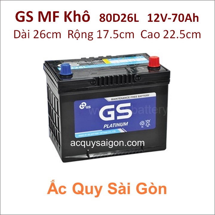 Ắc quy GS MF (Khô) 12V 70Ah 80D26L Platinum