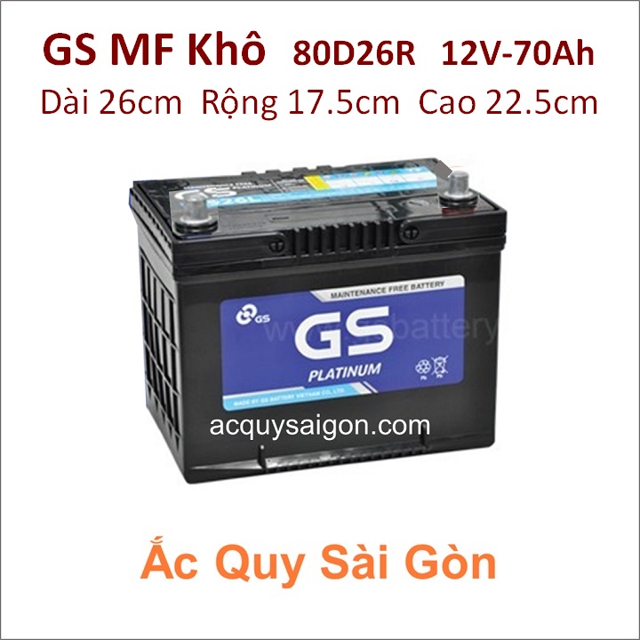 Ắc quy GS MF (Khô) 12V 70Ah 80D26R Platinum