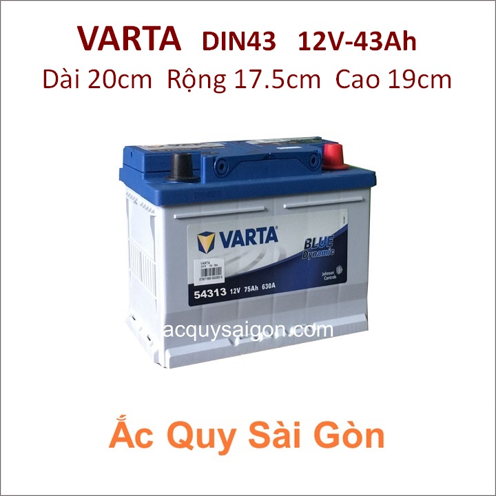 Ắc quy Varta 43Ah 54313 - cọc chìm, nghịch - phù hợp với các dòng xe như Chevrolet Spark, Hyundai Accent, Suzuki Vitara, ...