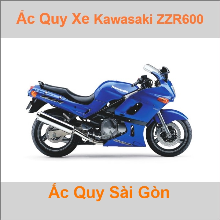 Bình ắc quy cho xe moto Kawasaki ZZR600 599cc có công suất tầm 10Ah, 12Ah (10h) với các mã bình ắc quy phổ biến như YTX12-BS