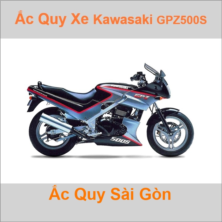 Bình ắc quy cho xe moto Kawasaki GPZ500S 498cc có công suất tầm 14Ah (10h) với các mã bình ắc quy phổ biến như YB14L-BS