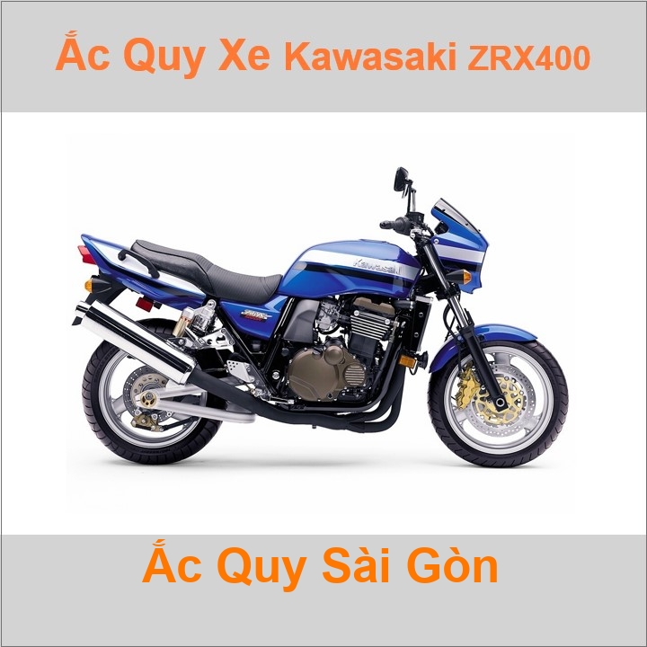 Bình ắc quy cho xe moto Kawasaki ZRX-400 398cc / 399cc có công suất tầm 10Ah, 12Ah (10h) với các mã bình ắc quy phổ biến như YTX12-BS