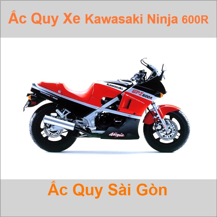 Bình ắc quy cho xe moto Kawasaki Ninja 600R / GPZ600R 592cc có công suất tầm 14Ah (10h) với các mã bình ắc quy phổ biến như YB14L-BS
