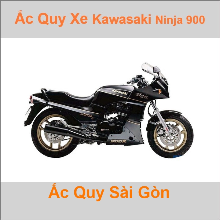 Bình ắc quy cho xe moto Kawasaki Ninja 900 / ZX900A  908cc có công suất tầm 14Ah (10h) với các mã bình ắc quy phổ biến như YB14L-BS