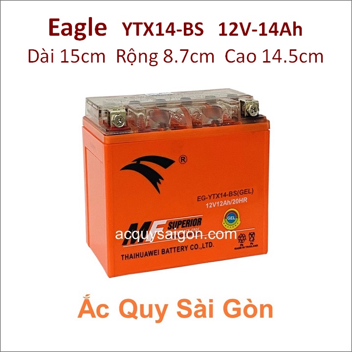 Ắc quy xe mô tô gel Eagle 12V-14Ah YTX14-BS