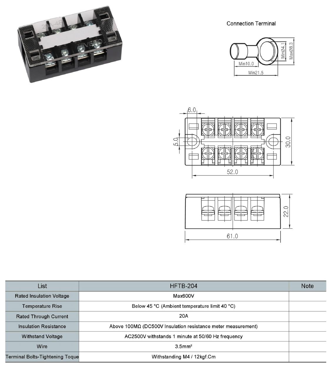 Cầu đấu dây 20A 4P (HFTB-204) - Hivero