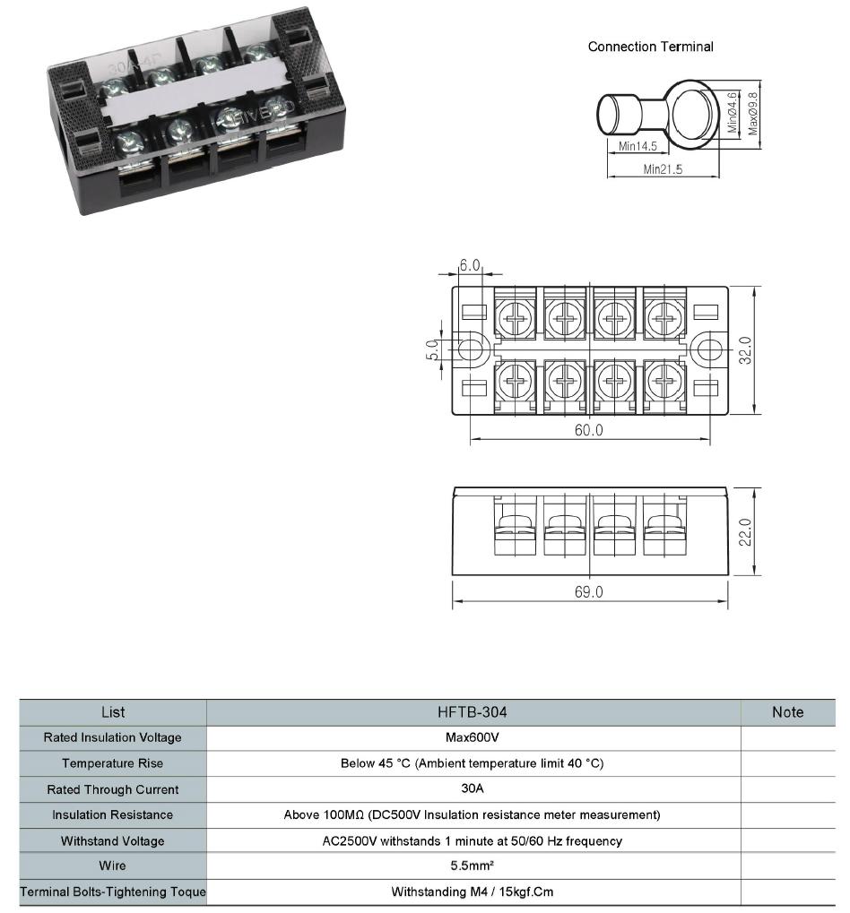 Cầu đấu dây 30A 4P (HFTB-304) - Hivero