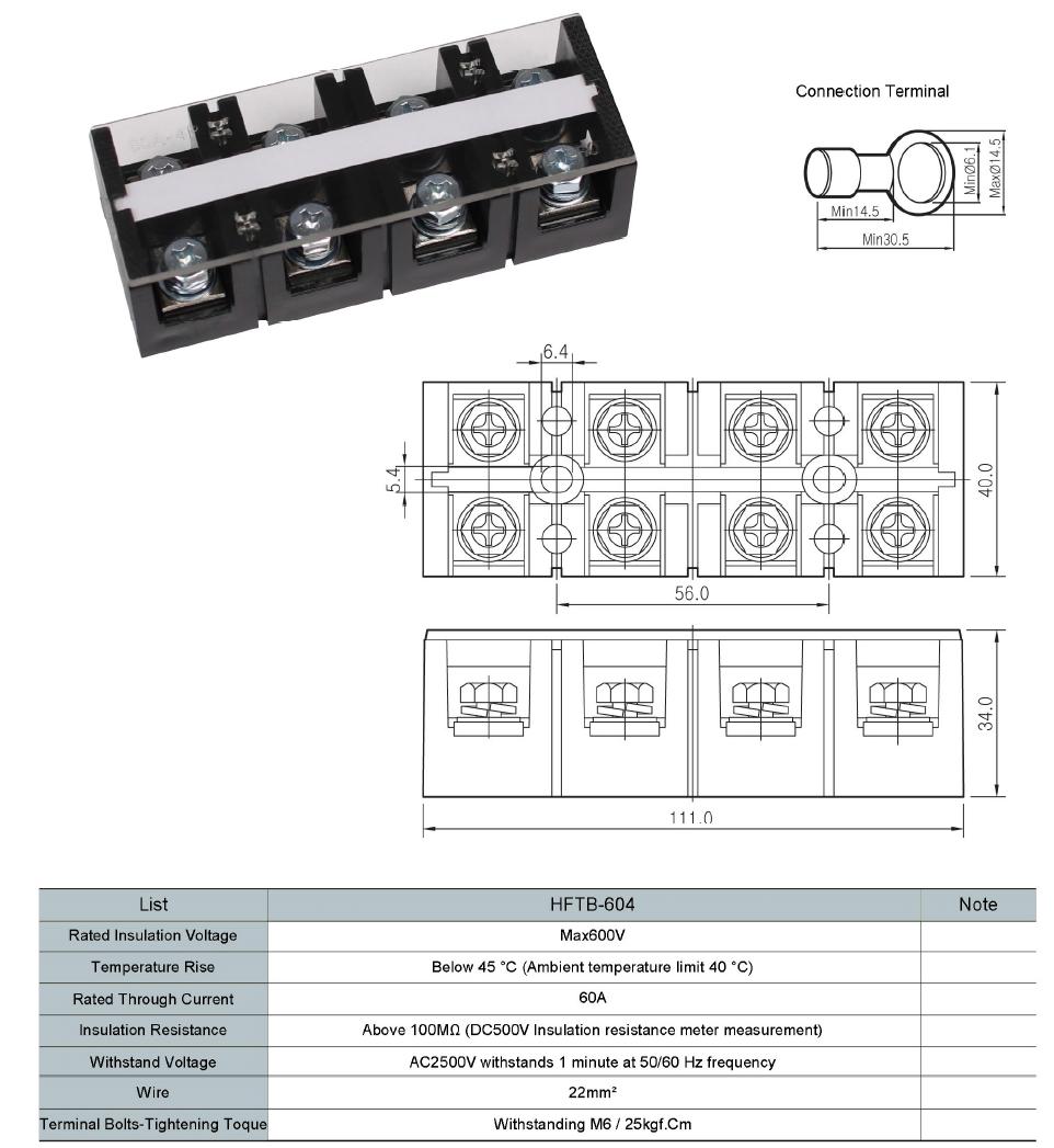 Cầu đấu dây 60A 4P (HFTB-604) - Hivero