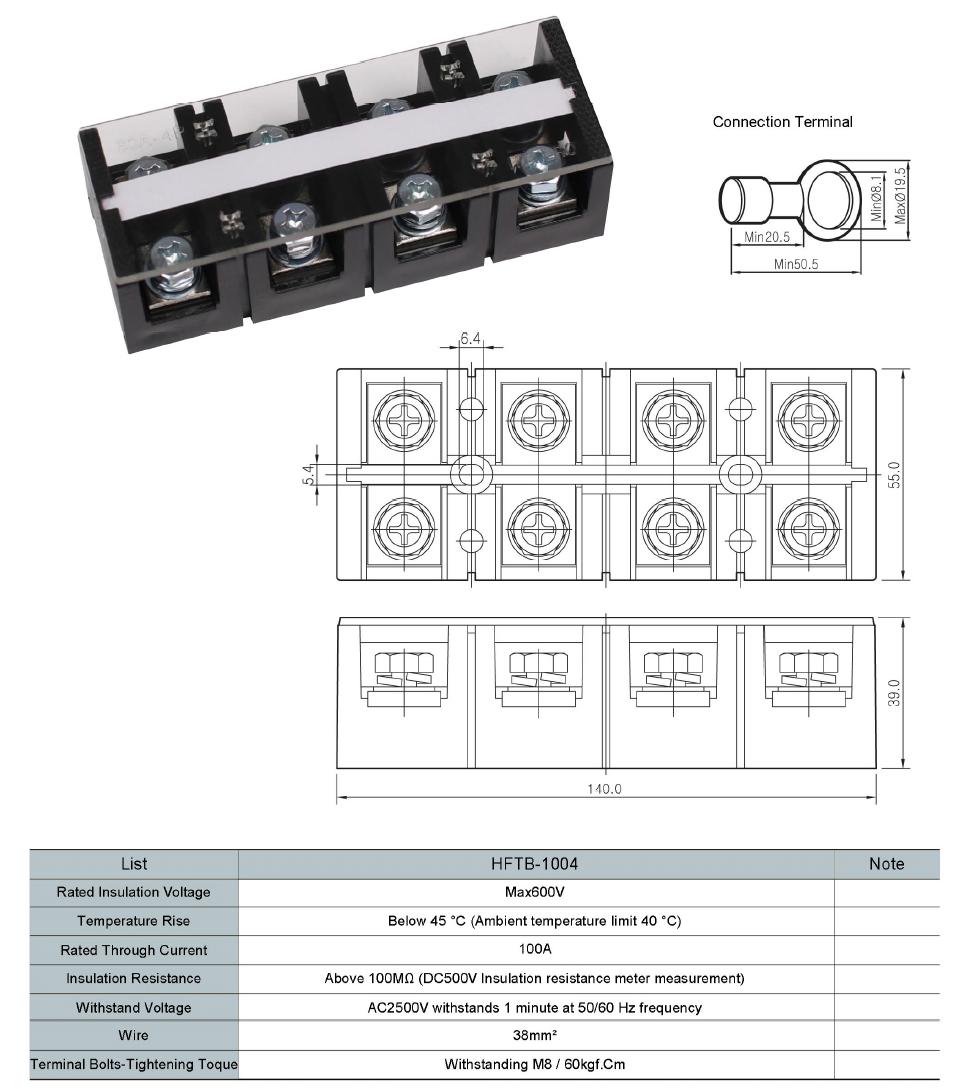 Cầu đấu dây 100A 4P (HFTB-1004) - Hivero