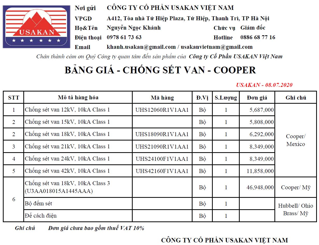 Bảng giá Chống sét van - Cooper/ Mexico