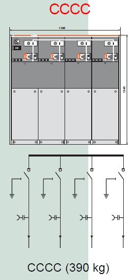 Tủ RMU 24kV 21kA/3s loại Compact 04 ngăn CDPT 630A - Mã hàng CCCC-24kV hãng ABB/ China