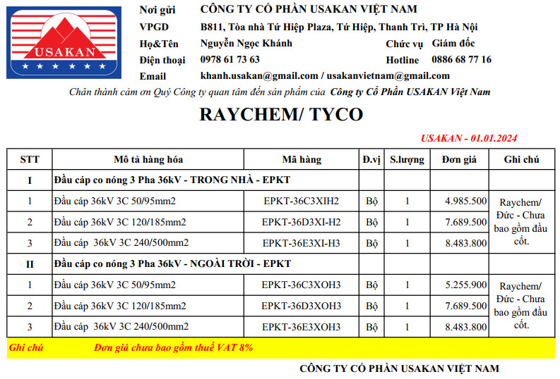 EPKT-36kV Đầu cáp co nóng - Raychem/ Tyco/ EU